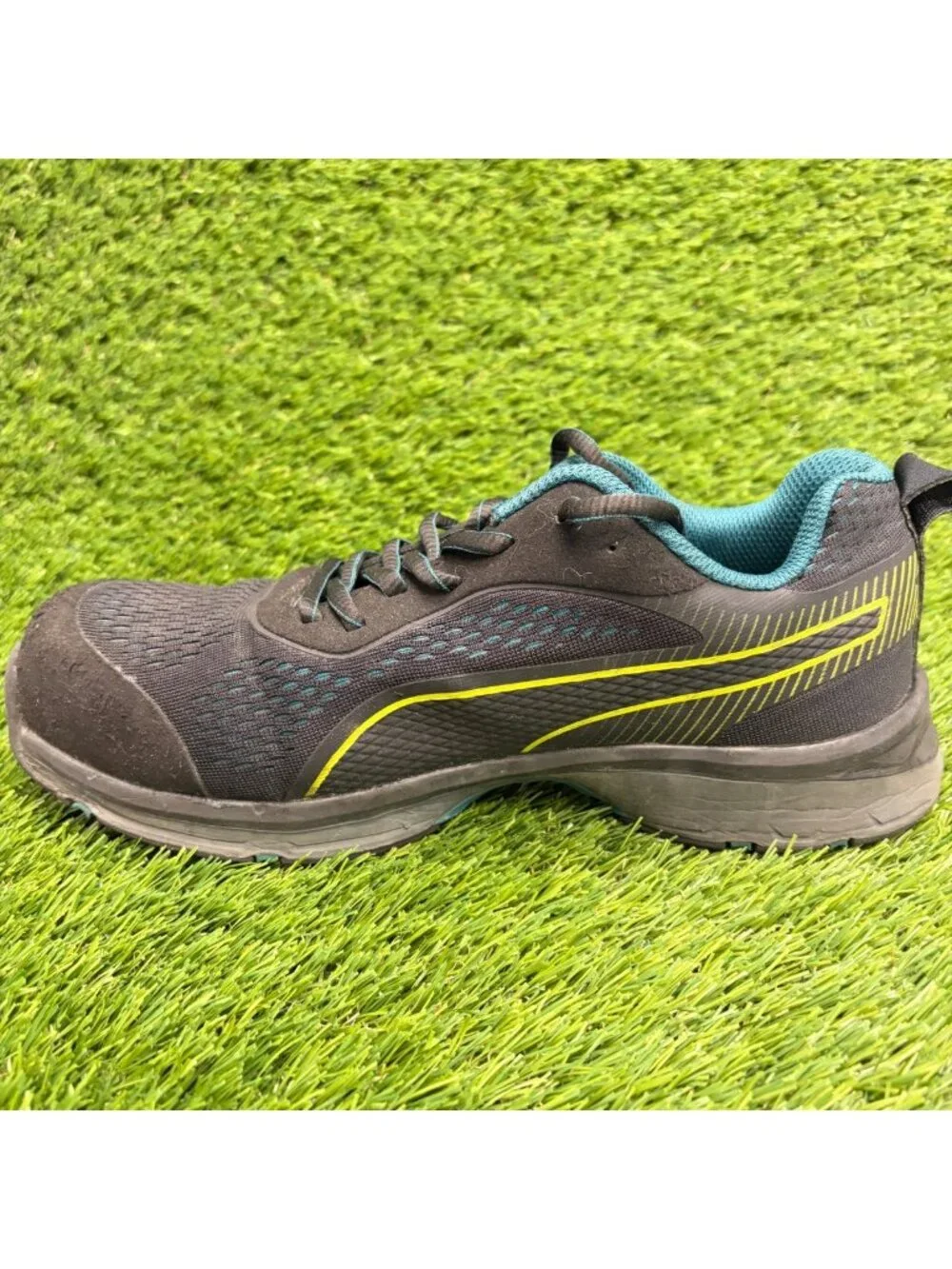 Puma Fuse Knit 2.0 Low Womens Size 7 Black Blue Composite Toe Safety Work Shoes